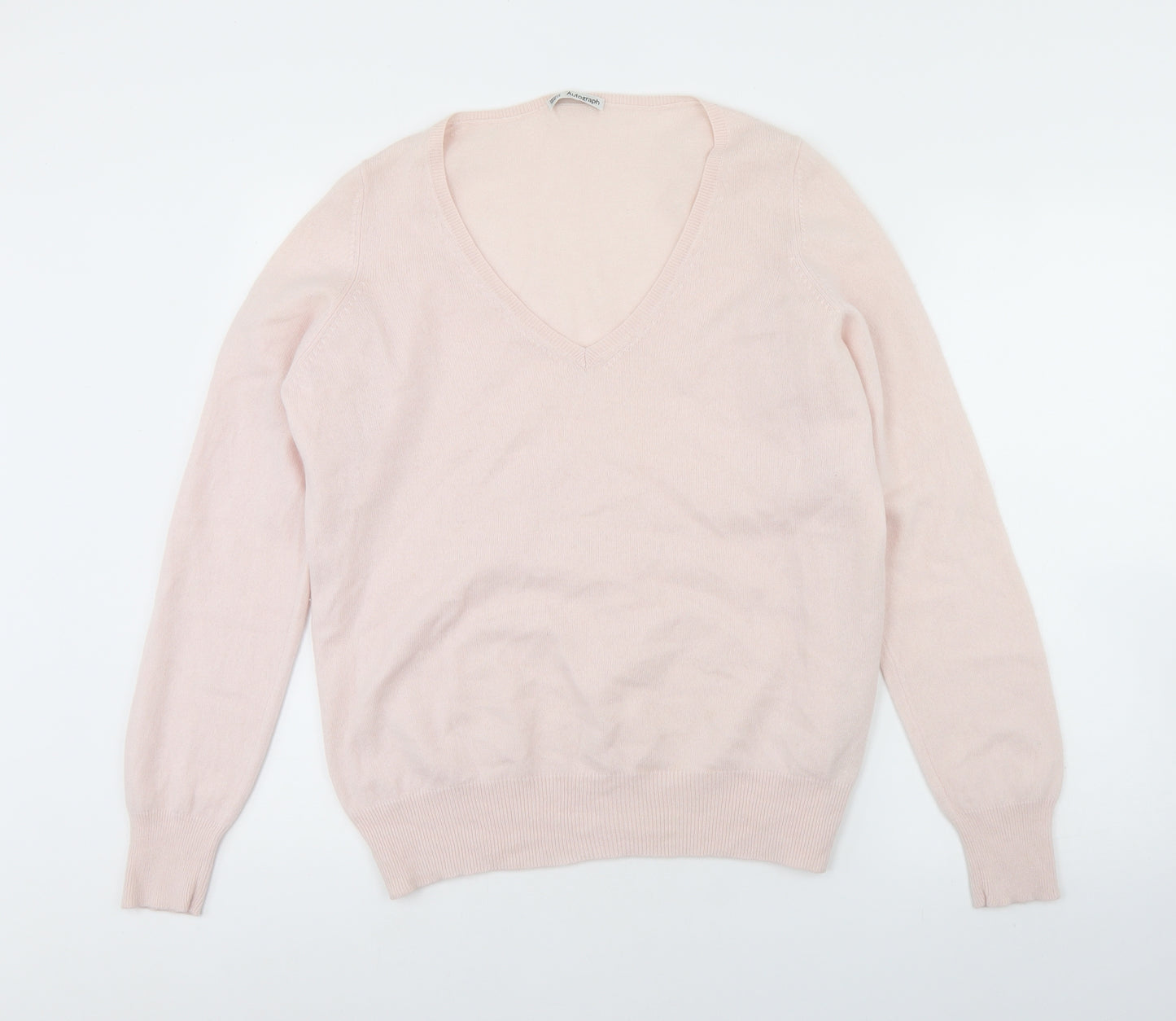 Autograph Womens Pink V-Neck  Cashmere Pullover Jumper Size 18