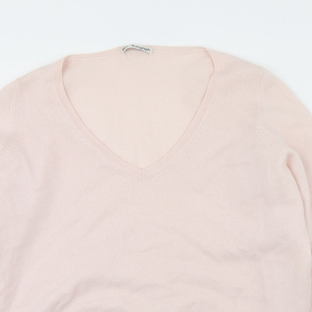 Autograph Womens Pink V-Neck  Cashmere Pullover Jumper Size 18