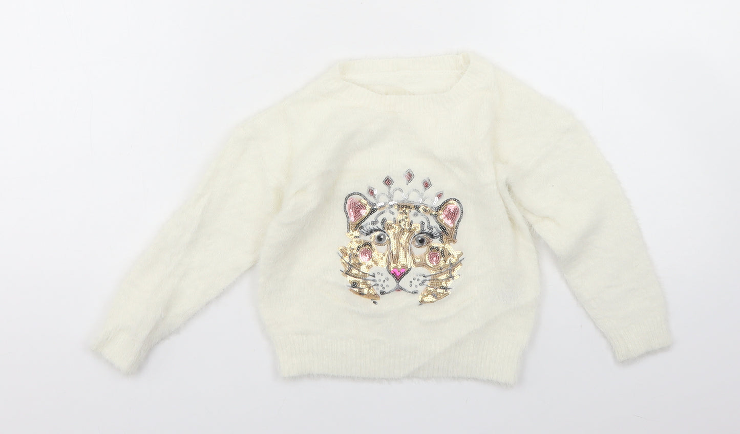St Bernards Girls White Round Neck  Polyester Pullover Jumper Size 3-4 Years