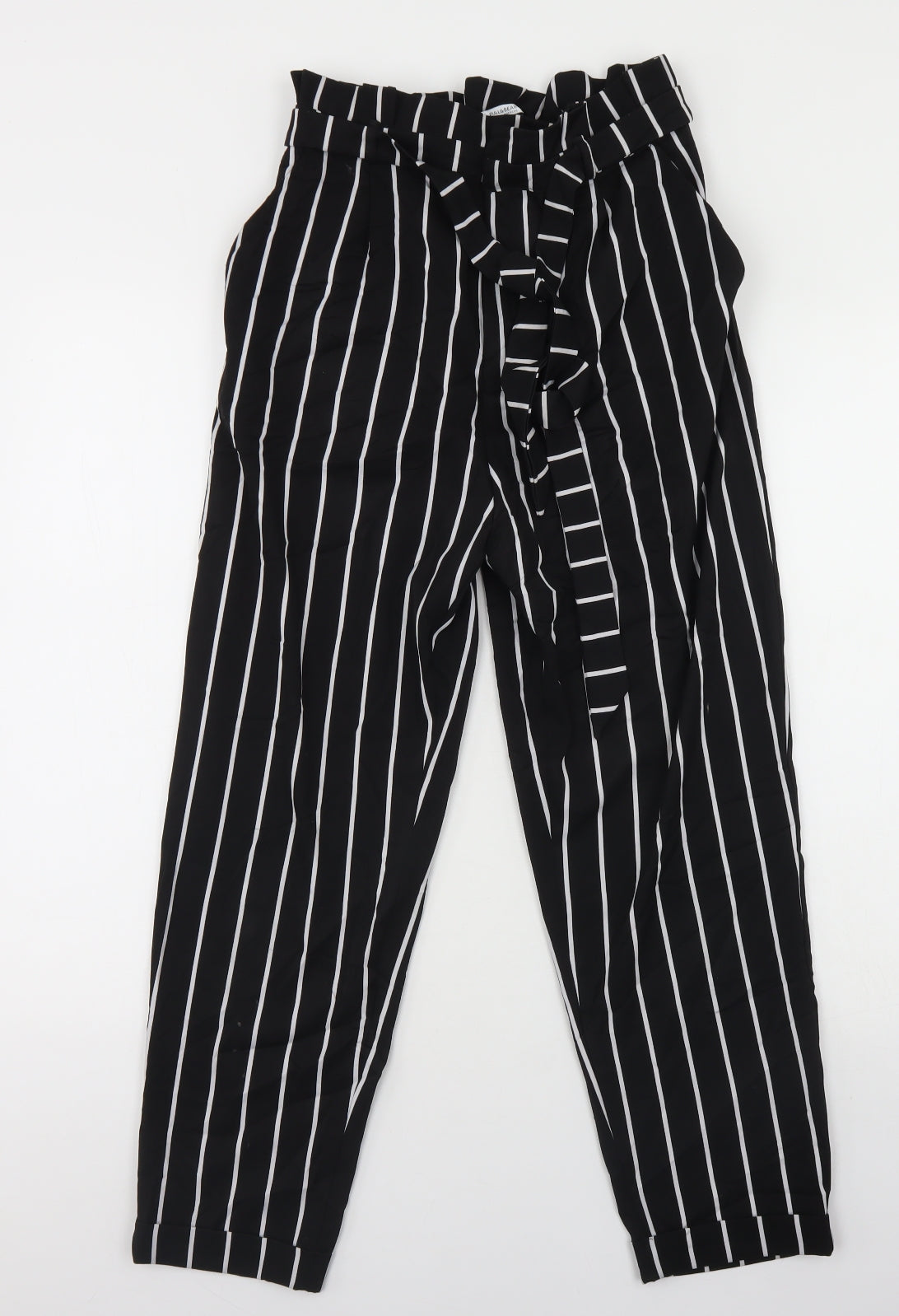 Pull & Bear Womens Black Striped Polyester Dress Pants Trousers Size M L24 in Regular