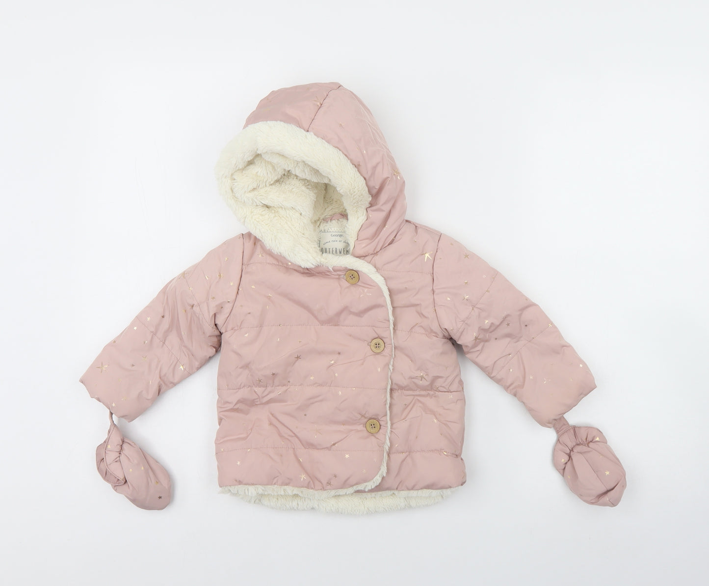 George Girls Pink   Puffer Jacket Coat Size 9-12 Months