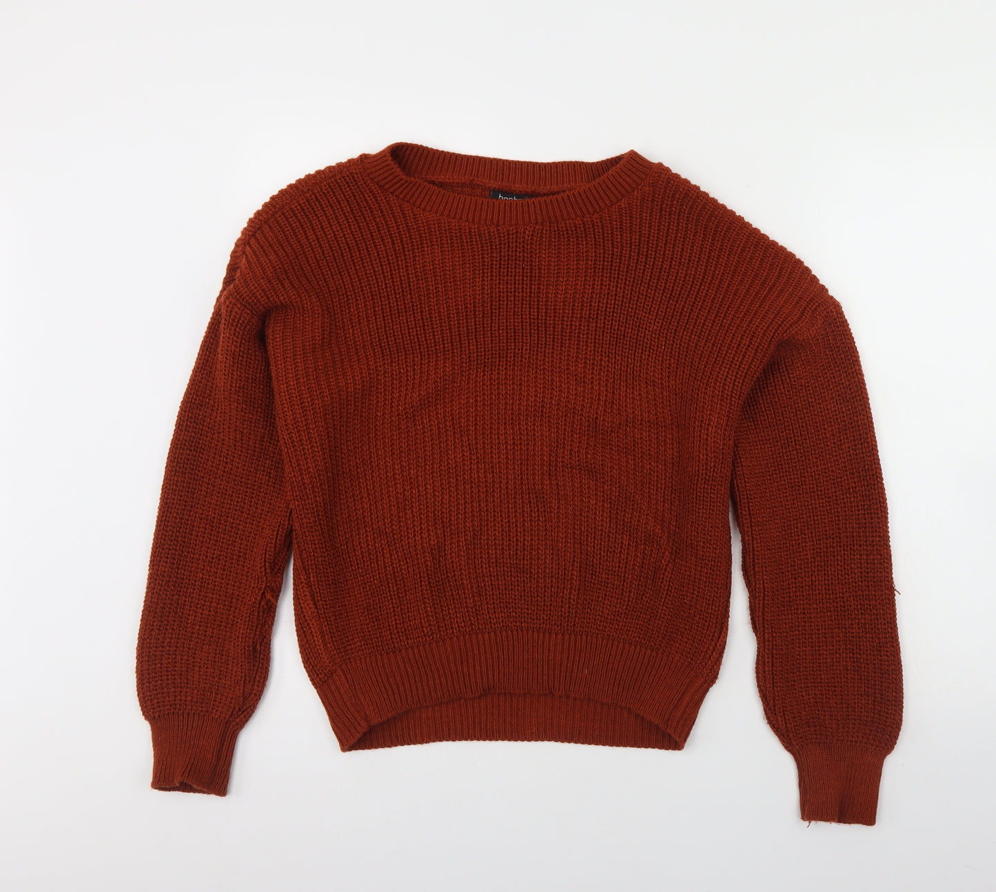 Boohoo Womens Orange Round Neck  Acrylic Pullover Jumper Size L