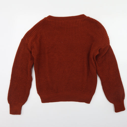 Boohoo Womens Orange Round Neck  Acrylic Pullover Jumper Size L