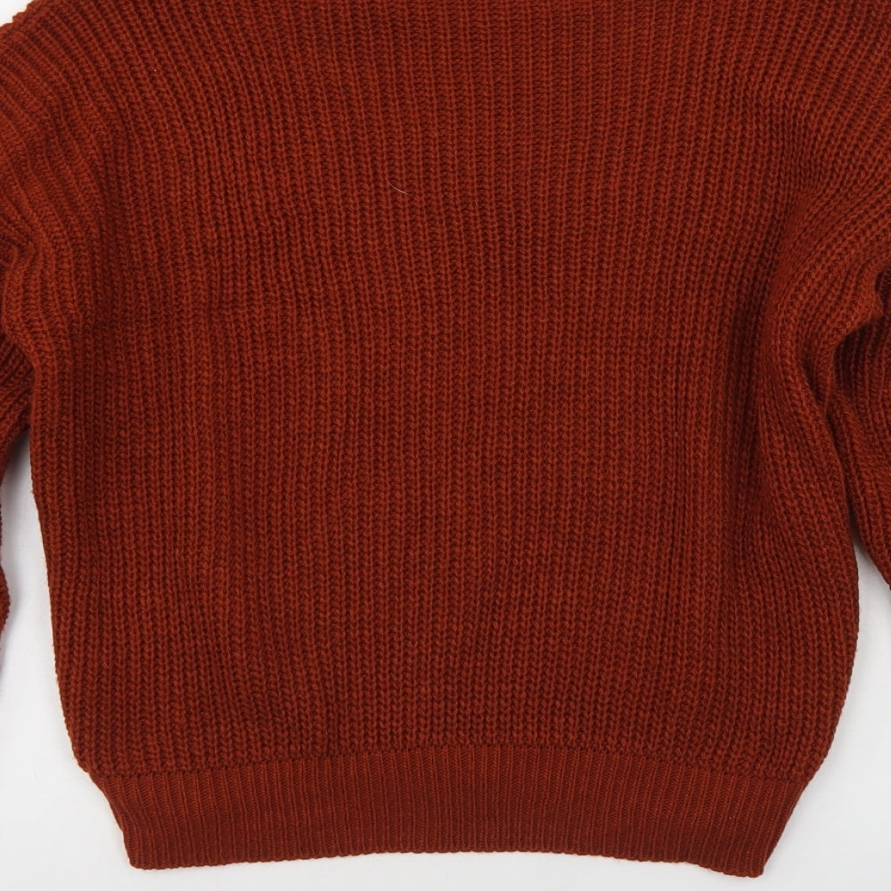 Boohoo Womens Orange Round Neck  Acrylic Pullover Jumper Size L