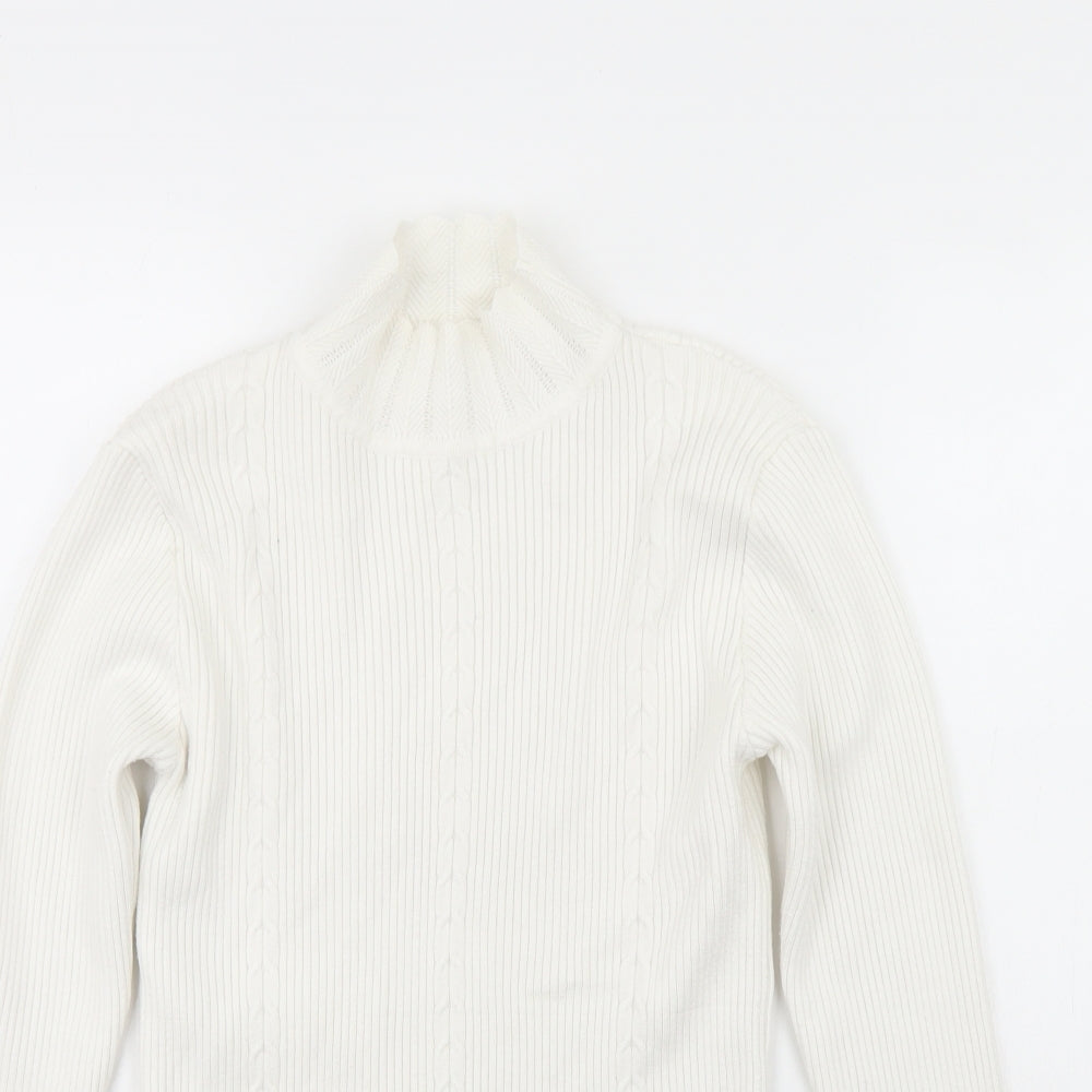 Sykooria Womens White Roll Neck  Polyester Pullover Jumper Size M