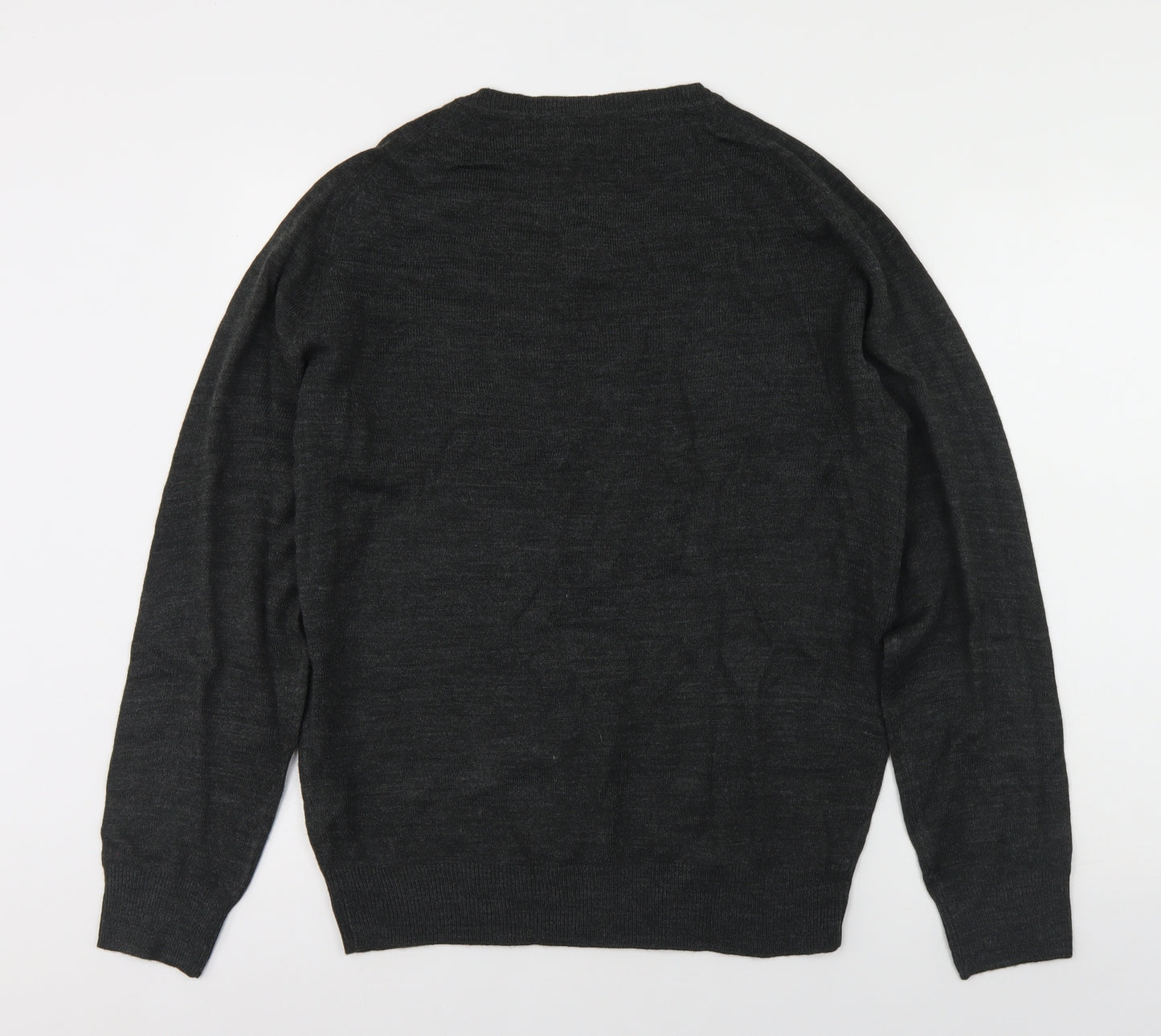 F&F Mens Grey V-Neck  Acrylic Pullover Jumper Size M