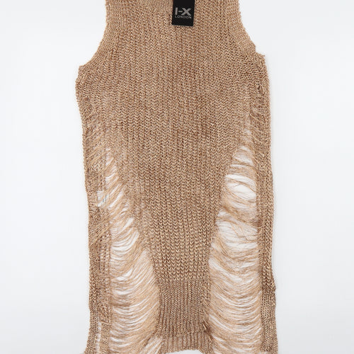 I-X London Womens Gold  Polyester Pencil Dress  Size 14  Round Neck