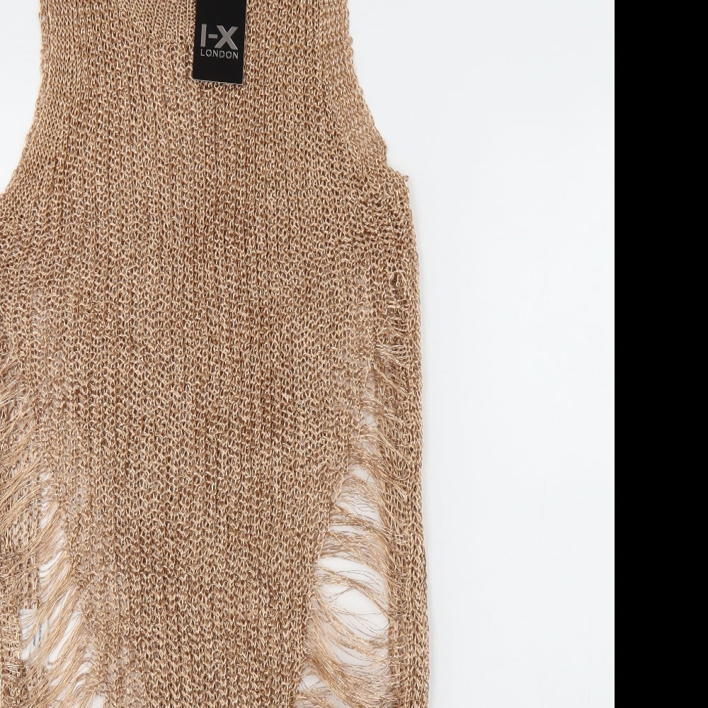 I-X London Womens Gold  Polyester Pencil Dress  Size 14  Round Neck