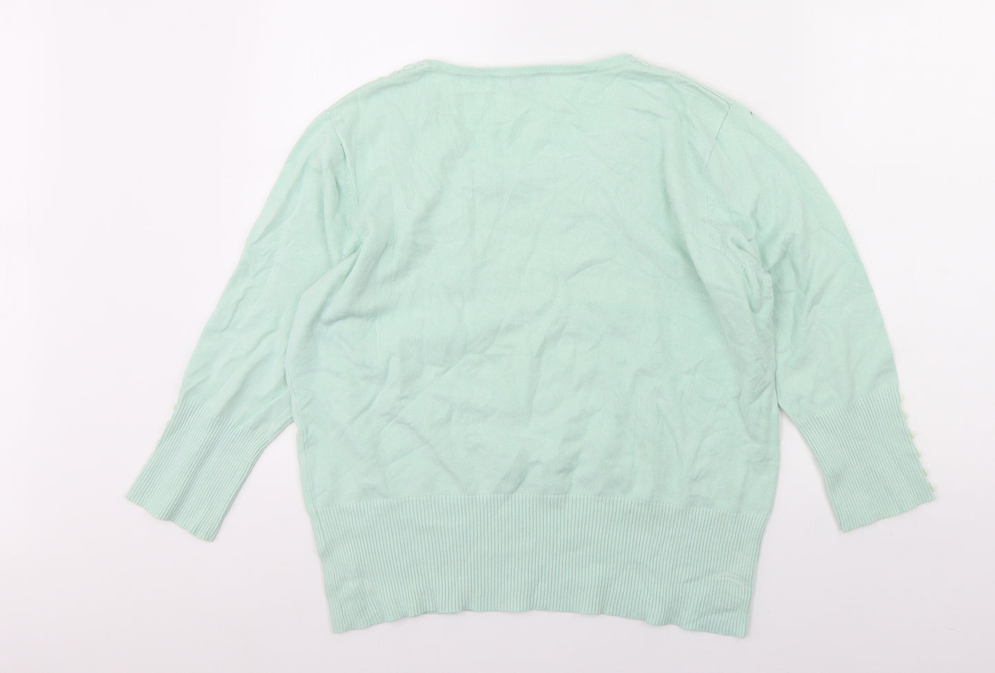 Roman Womens Green Square Neck  Viscose Pullover Jumper Size 18