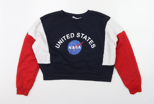 Front view of Primark women’s multicoloured polyester pullover sweatshirt, size M, - nasa