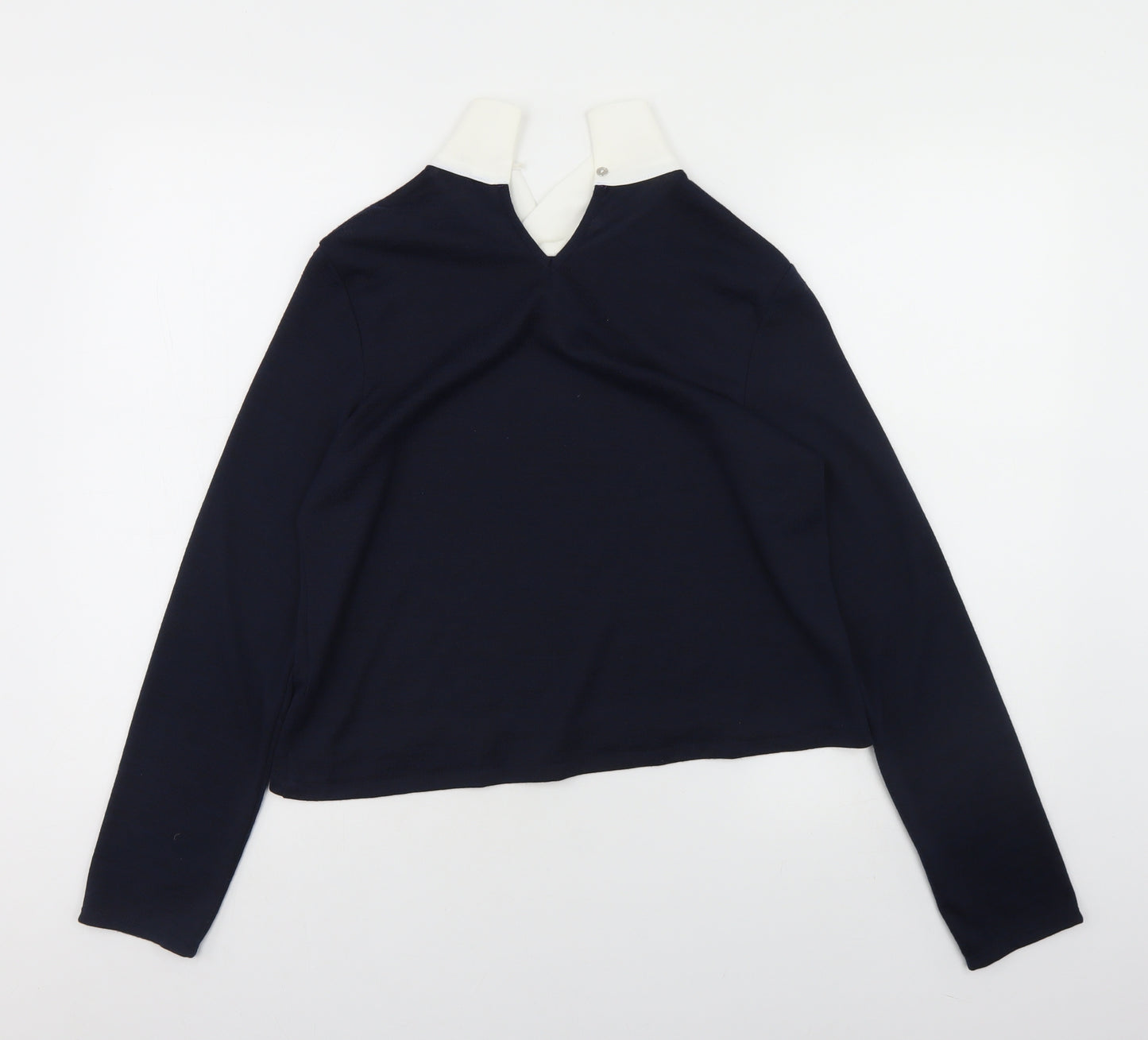 M&Co Womens Blue Collared  Polyester Pullover Jumper Size 10