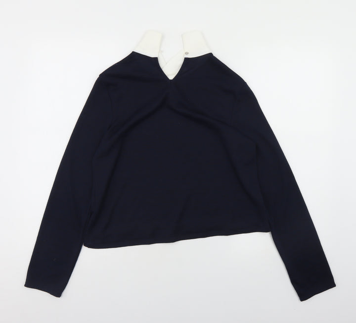 M&Co Womens Blue Collared  Polyester Pullover Jumper Size 10