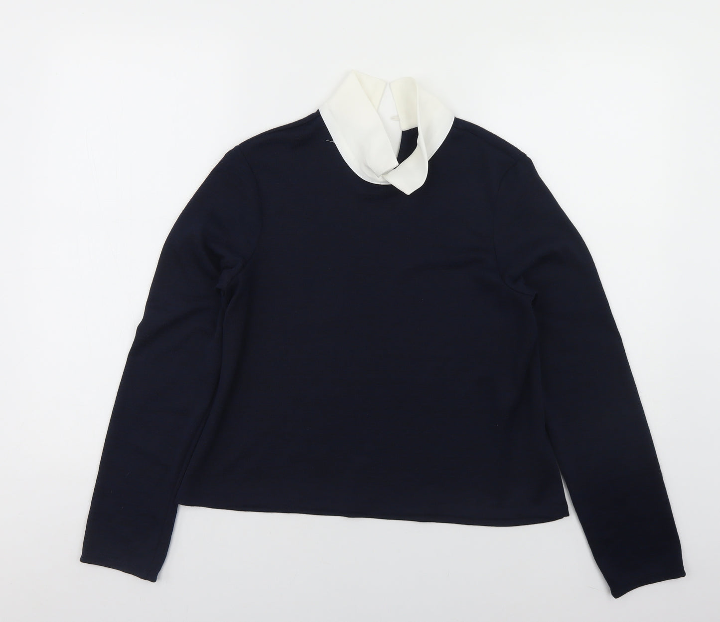 M&Co Womens Blue Collared  Polyester Pullover Jumper Size 10