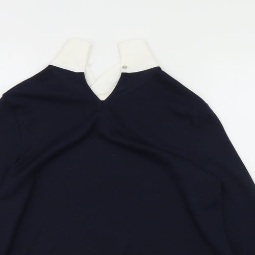 M&Co Womens Blue Collared  Polyester Pullover Jumper Size 10