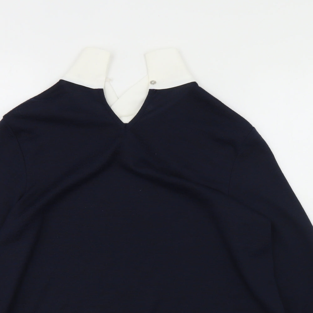 M&Co Womens Blue Collared  Polyester Pullover Jumper Size 10