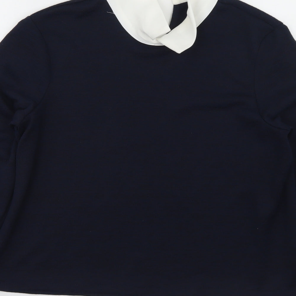 M&Co Womens Blue Collared  Polyester Pullover Jumper Size 10