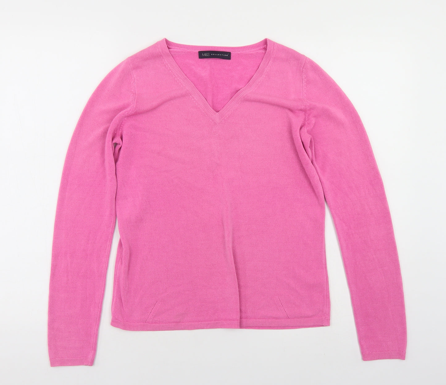 M&S Womens Pink V-Neck  Acrylic Pullover Jumper Size 10