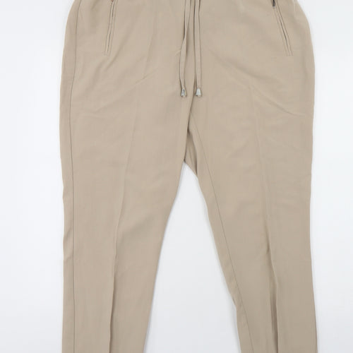 Peacocks Womens Beige  Viscose Dress Pants Trousers Size 14 L25 in Regular