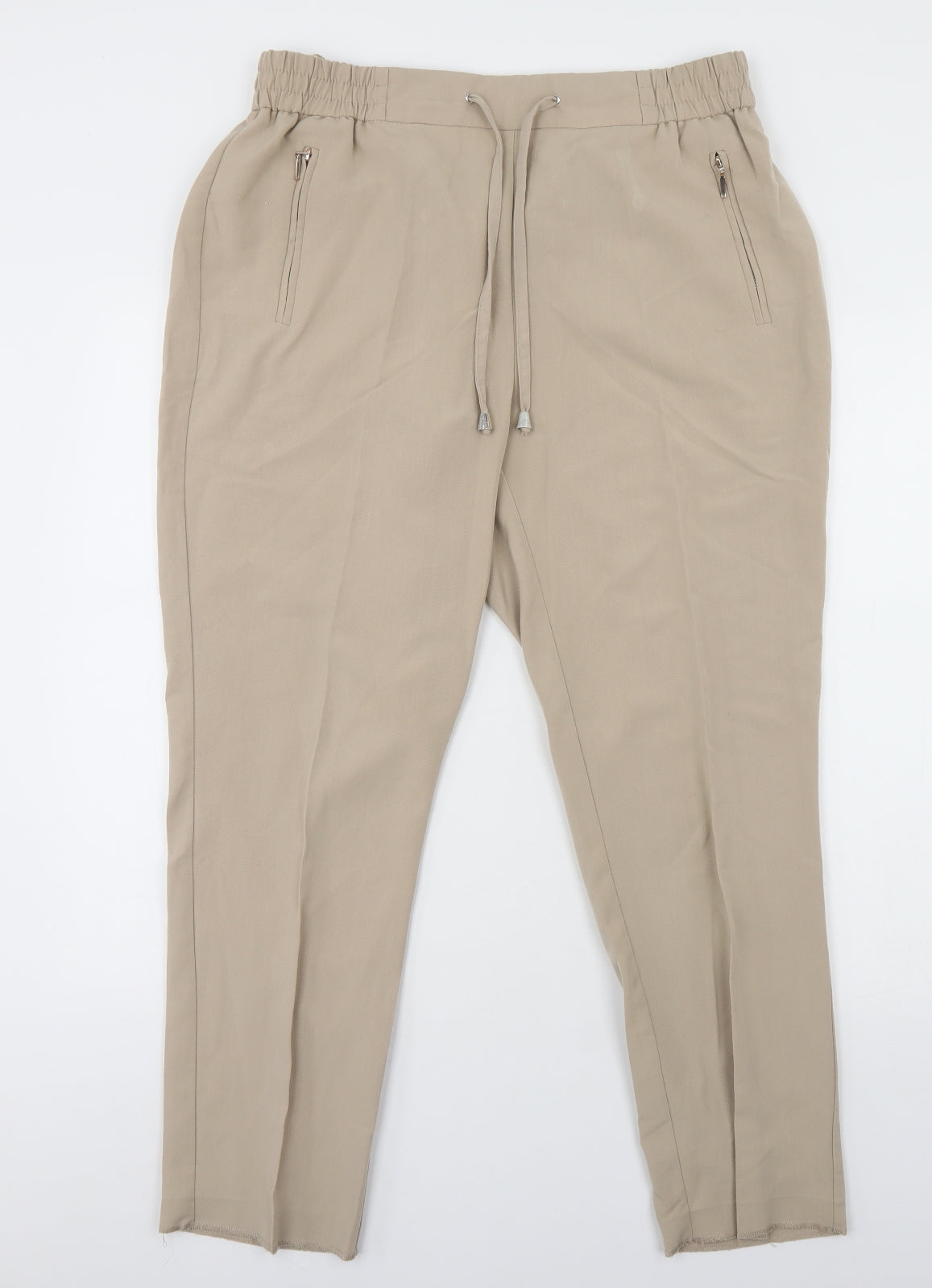 Peacocks Womens Beige  Viscose Dress Pants Trousers Size 14 L25 in Regular