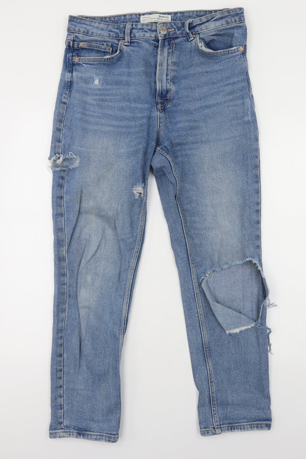 Stradivarius Womens Blue  Cotton Straight Jeans Size 14 L25 in Regular