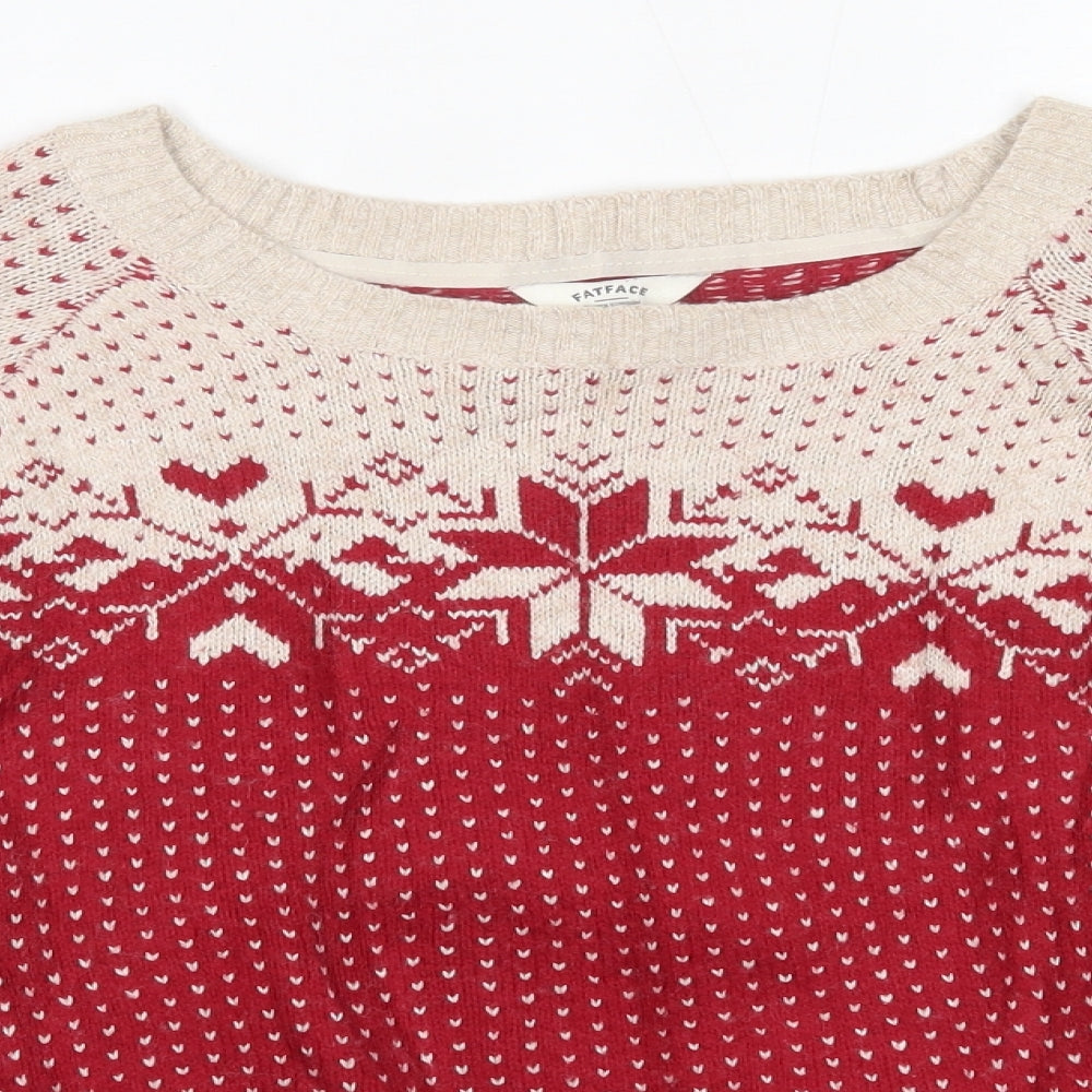 Fat Face Womens Red Round Neck  Cotton Pullover Jumper Size 12   - Christmas