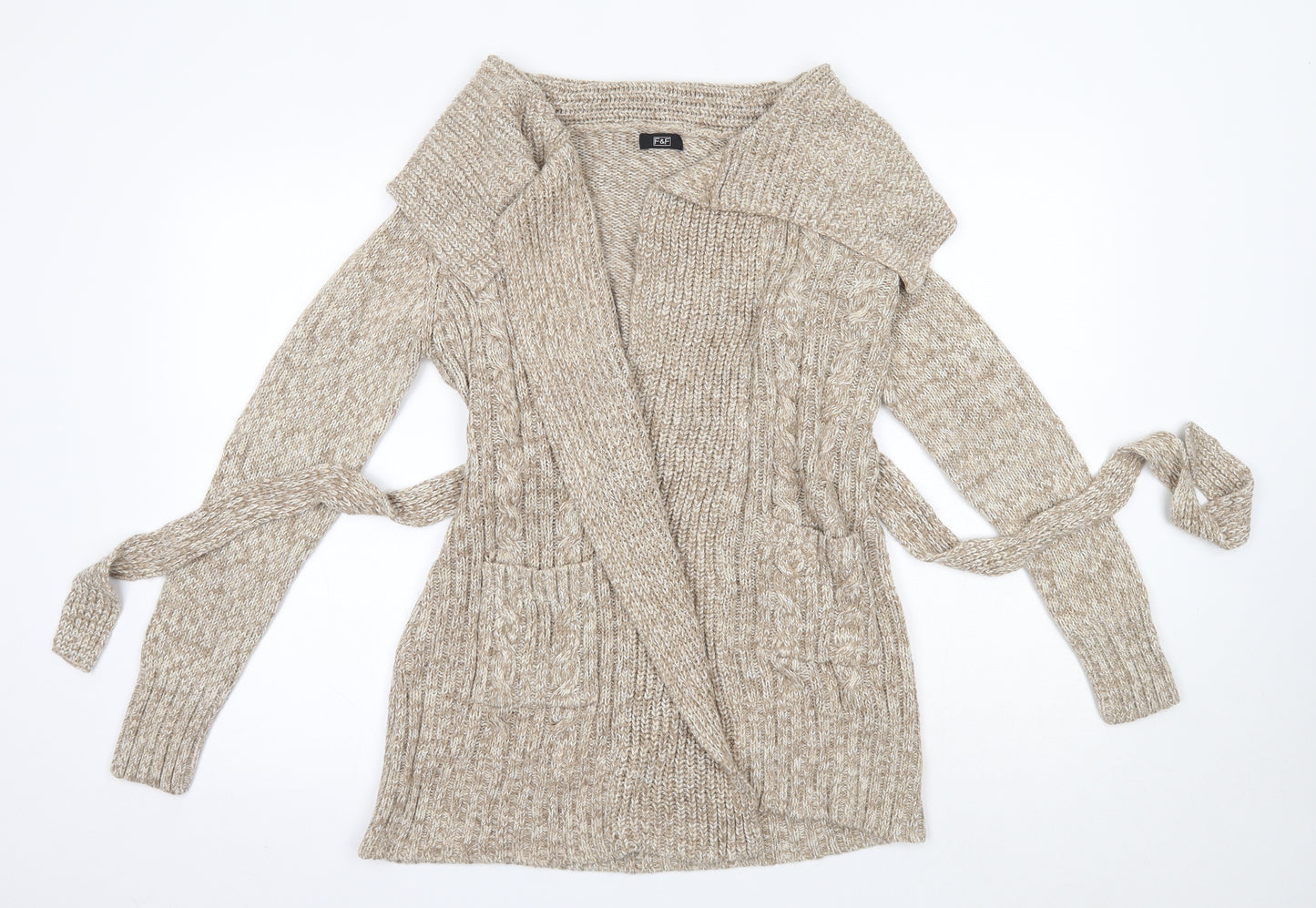 F&F Womens Brown V-Neck  Acrylic Cardigan Jumper Size 8