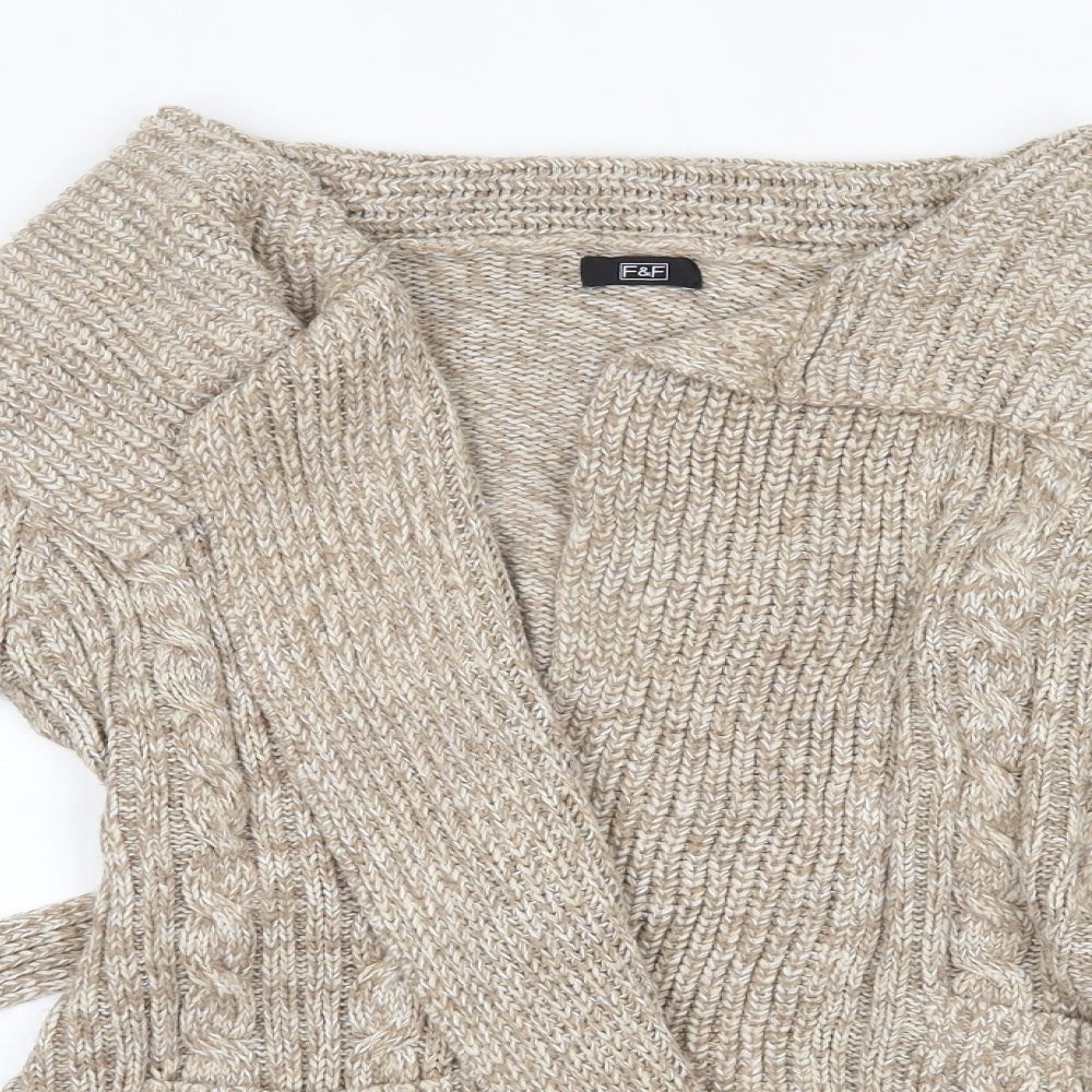 F&F Womens Brown V-Neck  Acrylic Cardigan Jumper Size 8