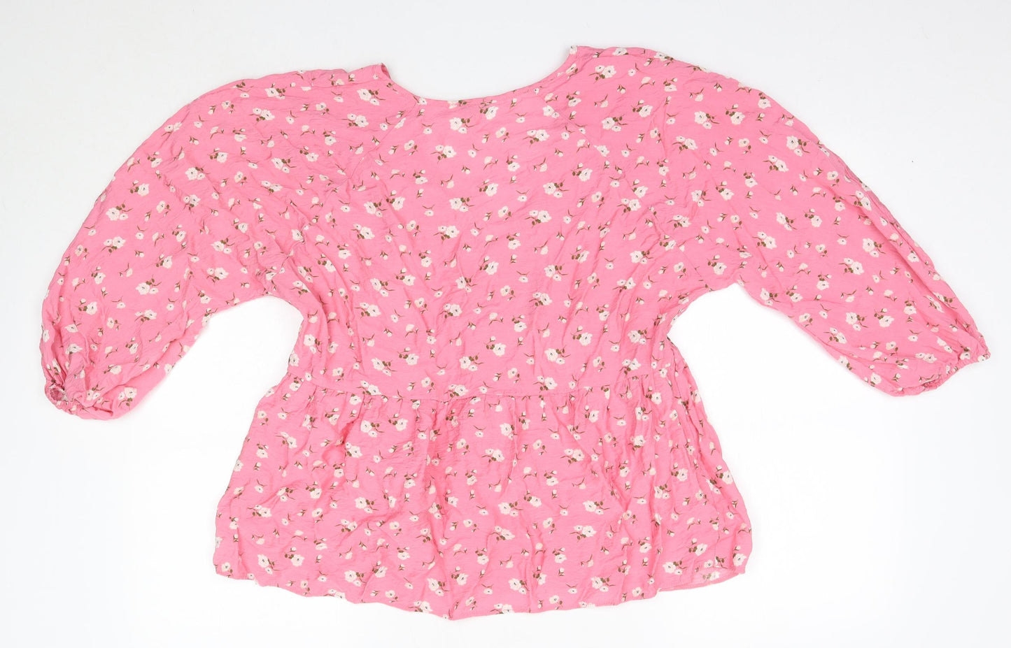 George Womens Pink Floral Viscose Basic Blouse Size 14 V-Neck