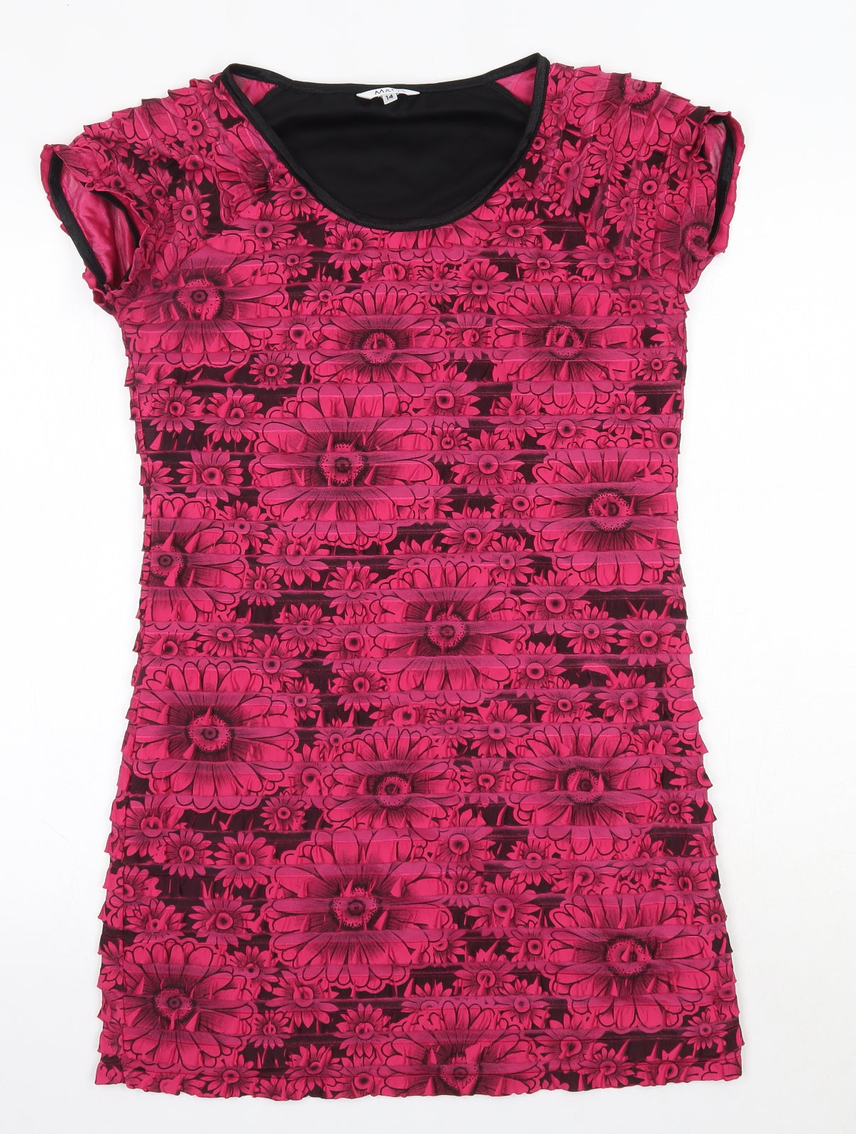 M&Co Womens Pink Floral Polyester Mini  Size 14  Round Neck