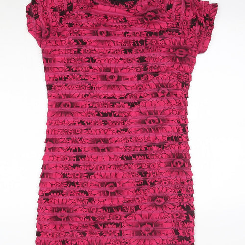M&Co Womens Pink Floral Polyester Mini  Size 14  Round Neck