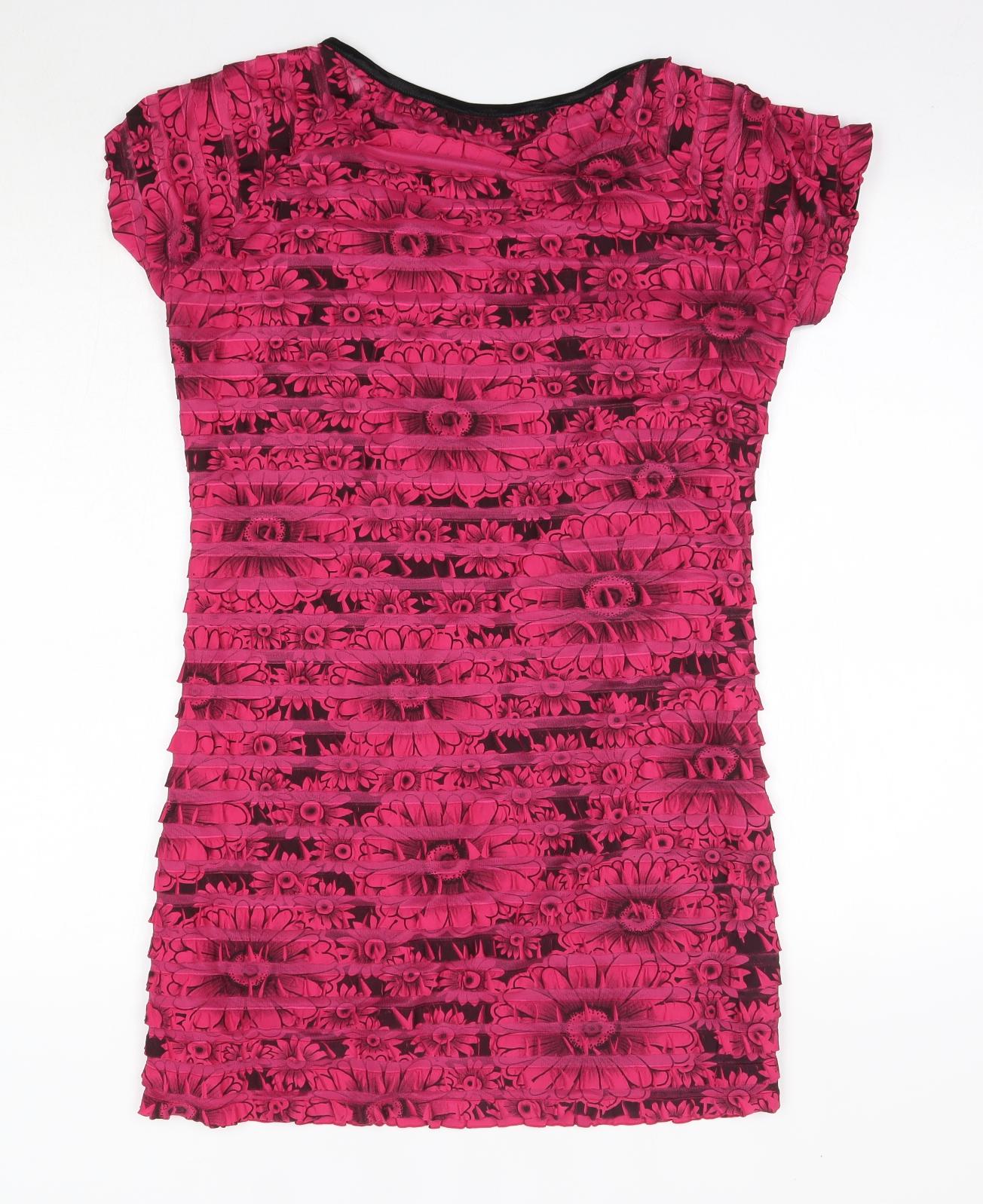 M&Co Womens Pink Floral Polyester Mini  Size 14  Round Neck