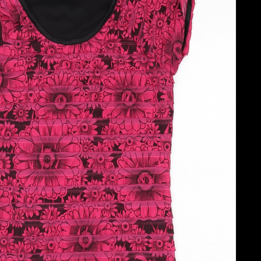 M&Co Womens Pink Floral Polyester Mini  Size 14  Round Neck