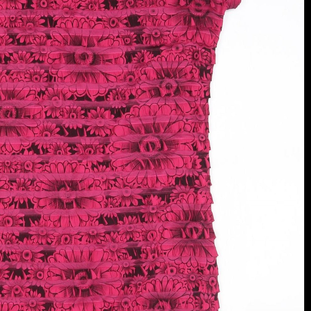 M&Co Womens Pink Floral Polyester Mini  Size 14  Round Neck
