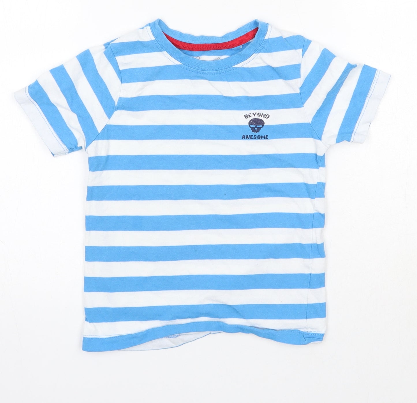 Hullabaloo Boys Blue Striped 100% Cotton Basic T-Shirt Size 5-6 Years Round Neck