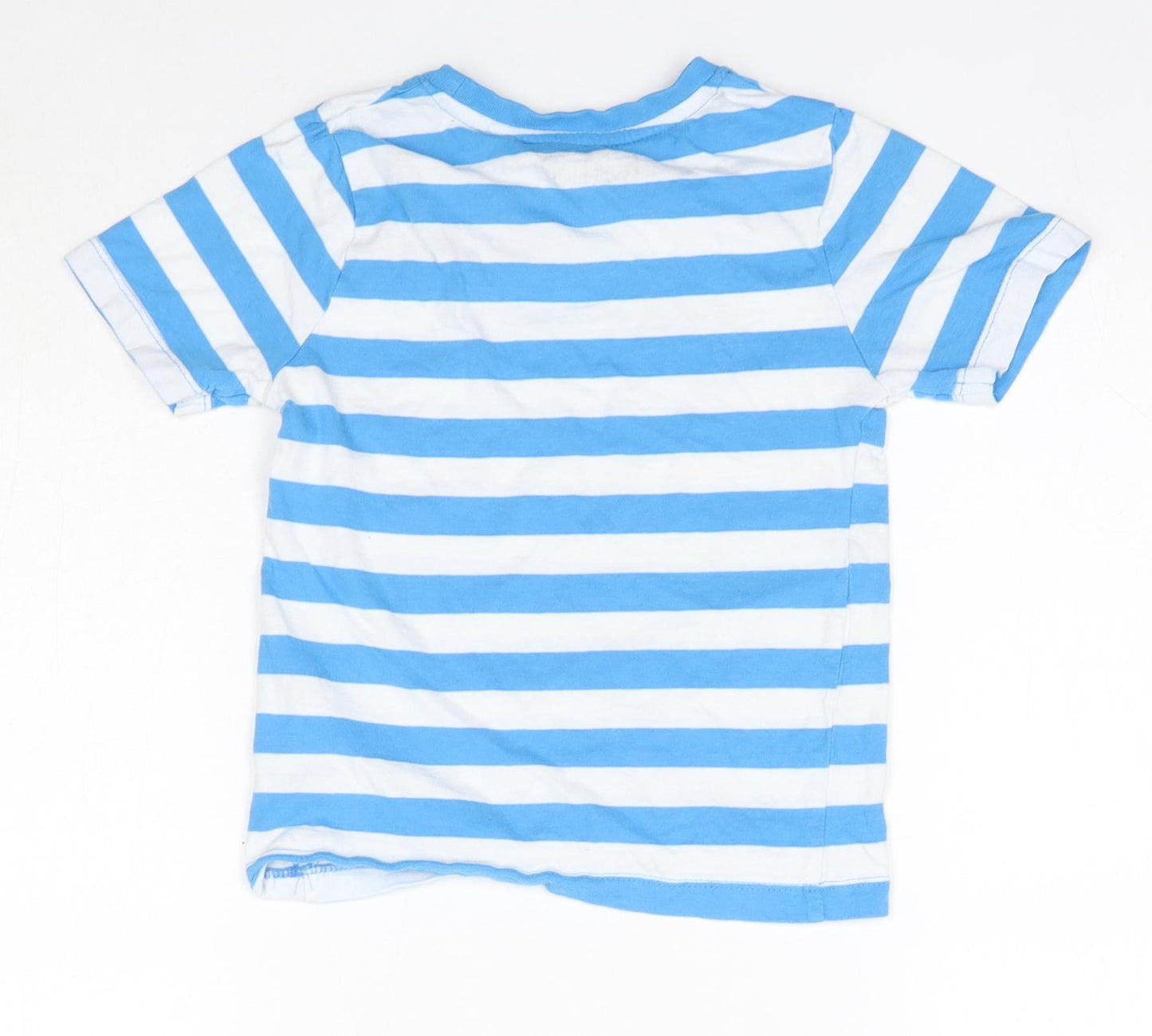 Hullabaloo Boys Blue Striped 100% Cotton Basic T-Shirt Size 5-6 Years Round Neck