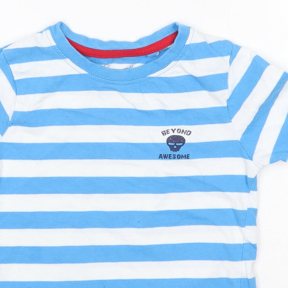 Hullabaloo Boys Blue Striped 100% Cotton Basic T-Shirt Size 5-6 Years Round Neck