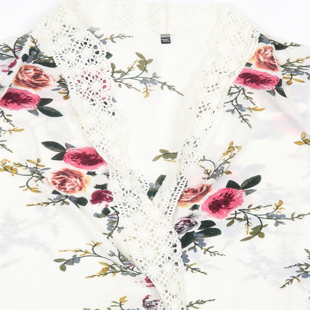 Preworn Womens Multicoloured V-Neck Floral Polyester Cardigan Jumper Size 3XL