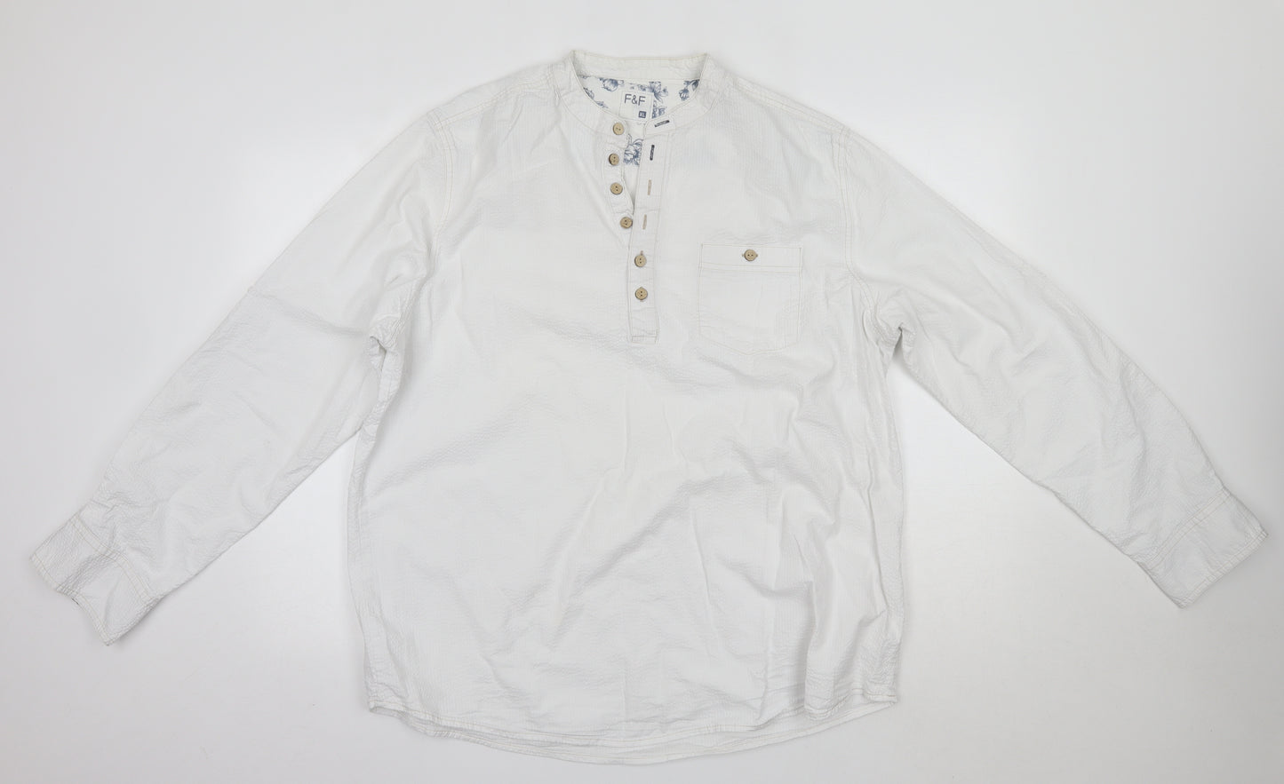 F&F Mens White  Cotton  Button-Up Size XL Round Neck