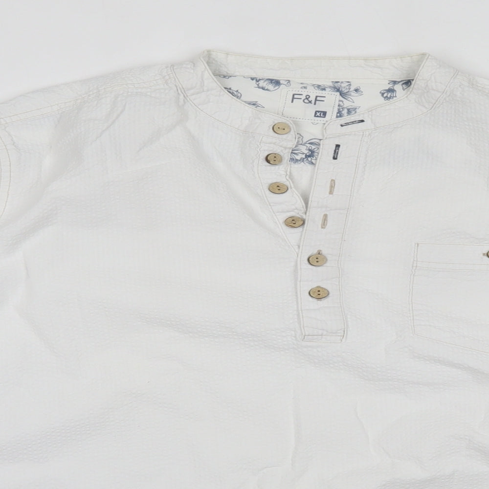 F&F Mens White  Cotton  Button-Up Size XL Round Neck