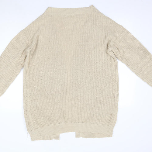 Boohoo Womens Beige V-Neck  Acrylic Cardigan Jumper Size S