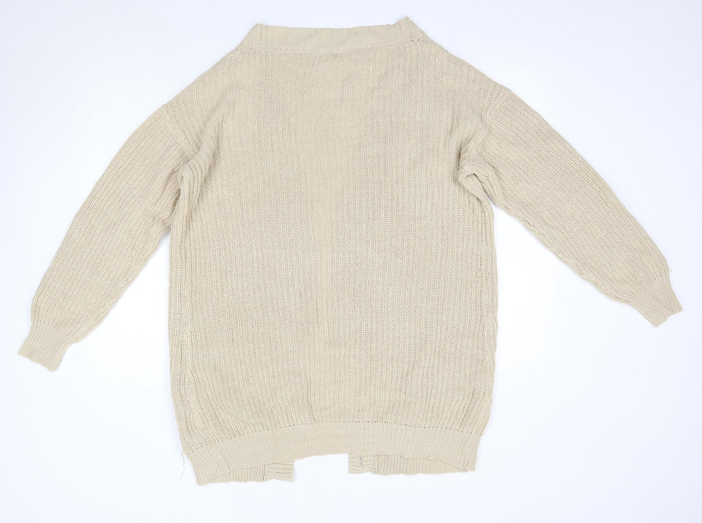 Boohoo Womens Beige V-Neck  Acrylic Cardigan Jumper Size S