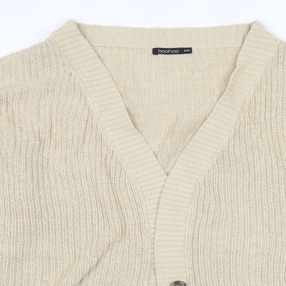 Boohoo Womens Beige V-Neck  Acrylic Cardigan Jumper Size S