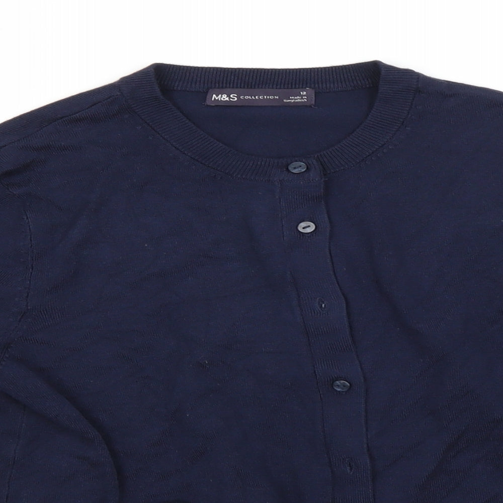 Marks and Spencer Womens Blue Round Neck  Viscose Cardigan Jumper Size 12