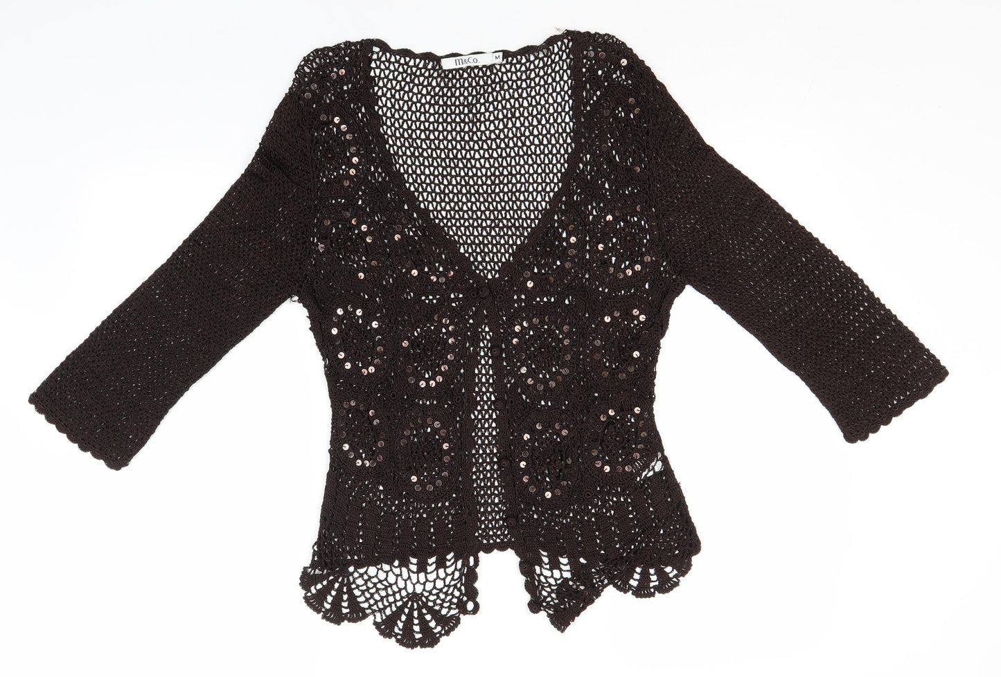 M&Co Womens Brown V-Neck  Viscose Cardigan Jumper Size M