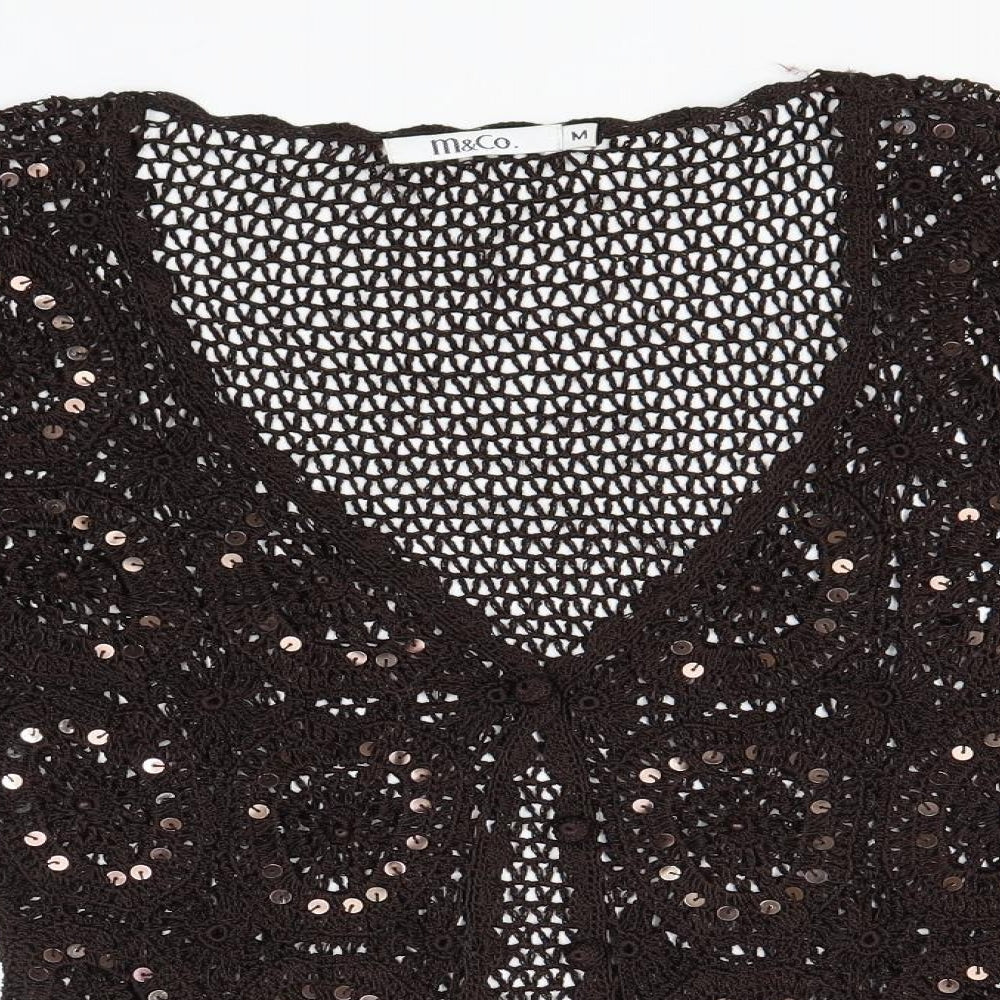 M&Co Womens Brown V-Neck  Viscose Cardigan Jumper Size M
