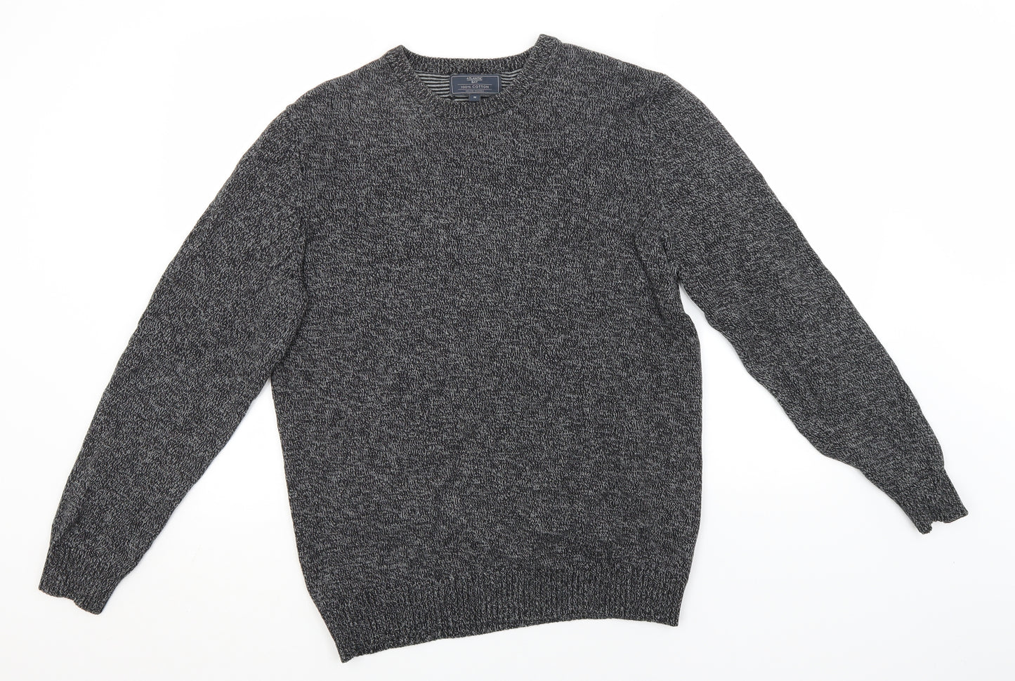 Atlantic Bay Mens Grey Round Neck  Cotton Pullover Jumper Size M