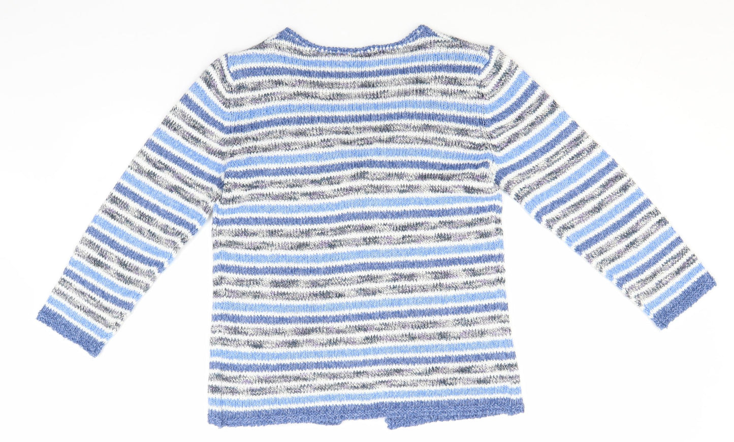 Moda Womens Blue V-Neck Striped Acrylic Cardigan Jumper Size 8