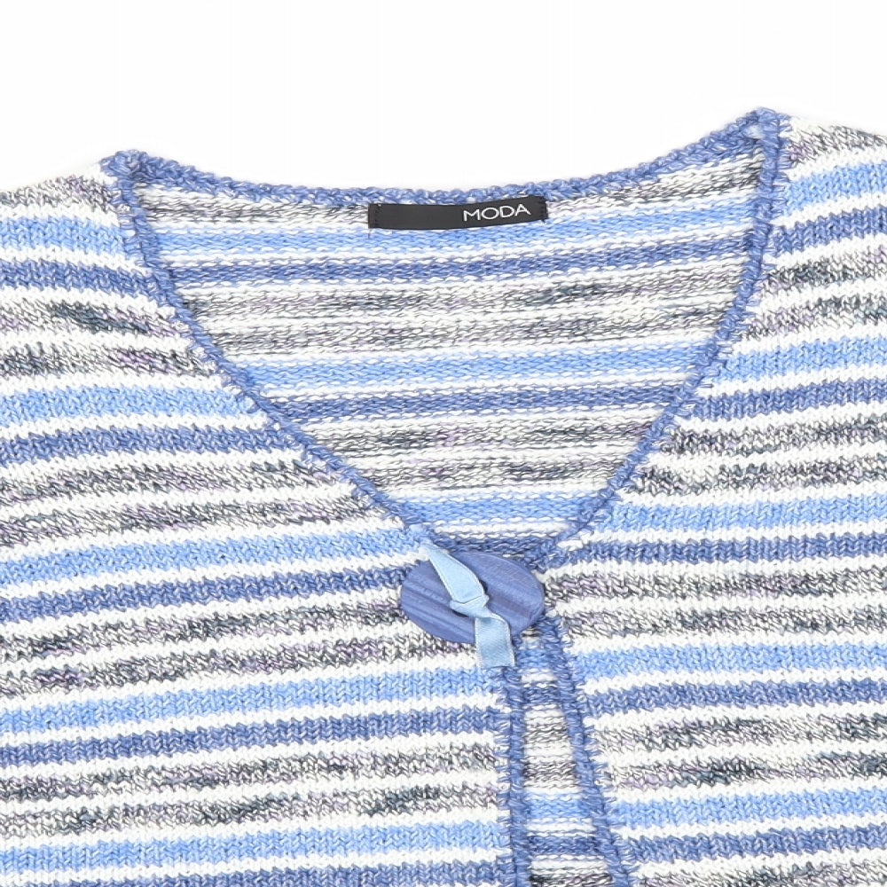Moda Womens Blue V-Neck Striped Acrylic Cardigan Jumper Size 8