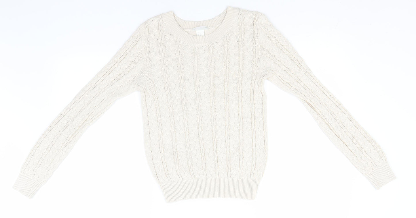 H&M Womens Ivory Round Neck  Cotton Pullover Jumper Size XS