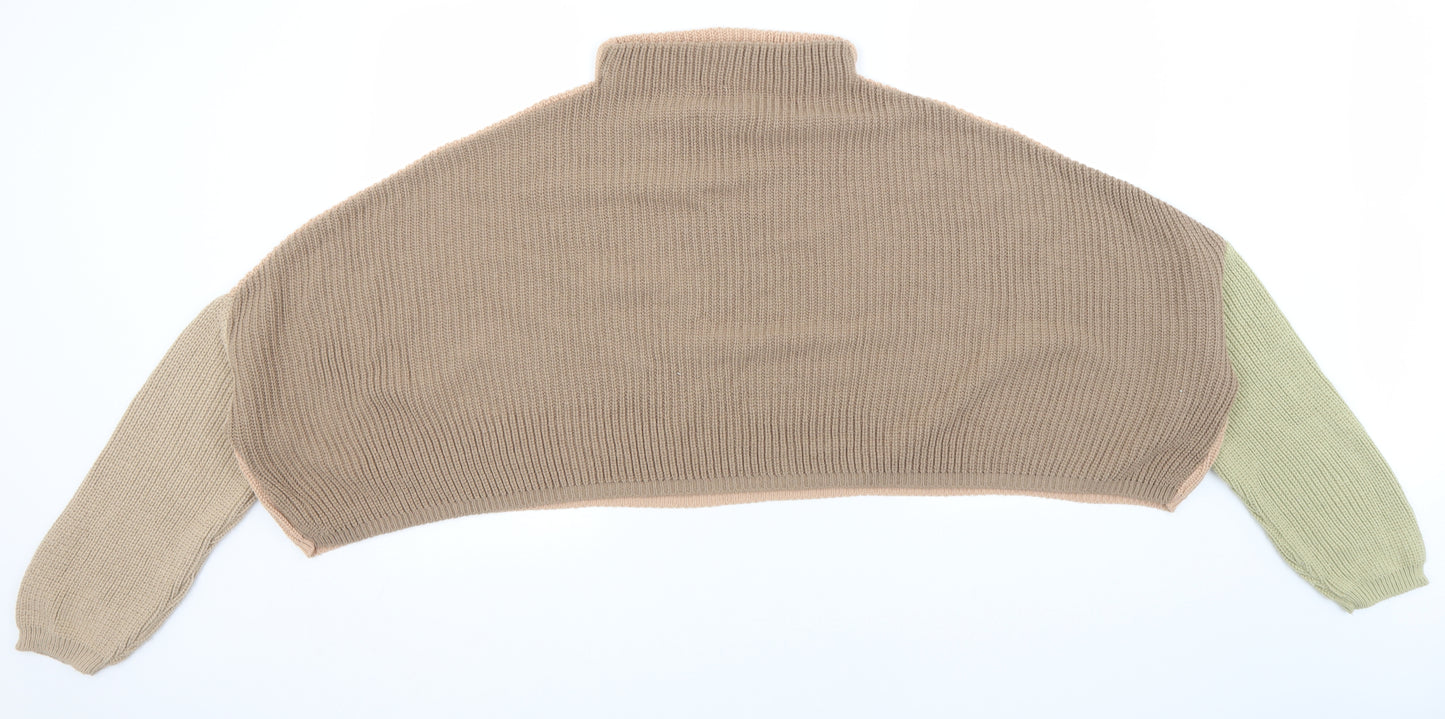 PRETTYLITTLETHING Womens Brown Round Neck  Acrylic Pullover Jumper Size 8
